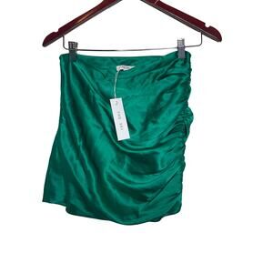 The Sei 100% silk emerald green one side pleated mini skirt sz 4